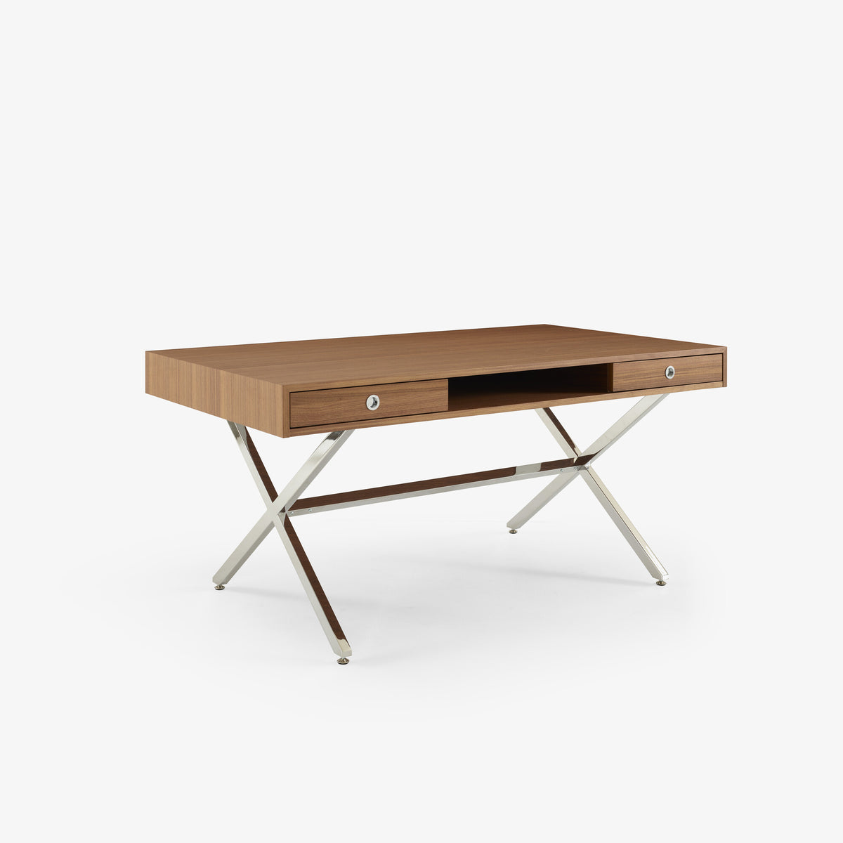 PRÉSIDENT - Bureau plateau noyer piétement chromé brillant