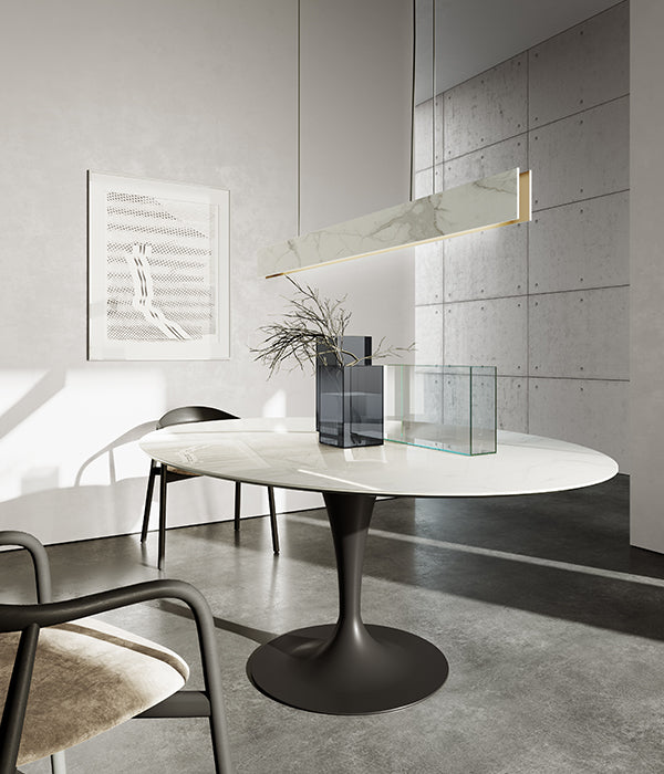 FLÛTE - Table Ovale 180x130 Céramique brillante Marquinia / Modèle d'exposition