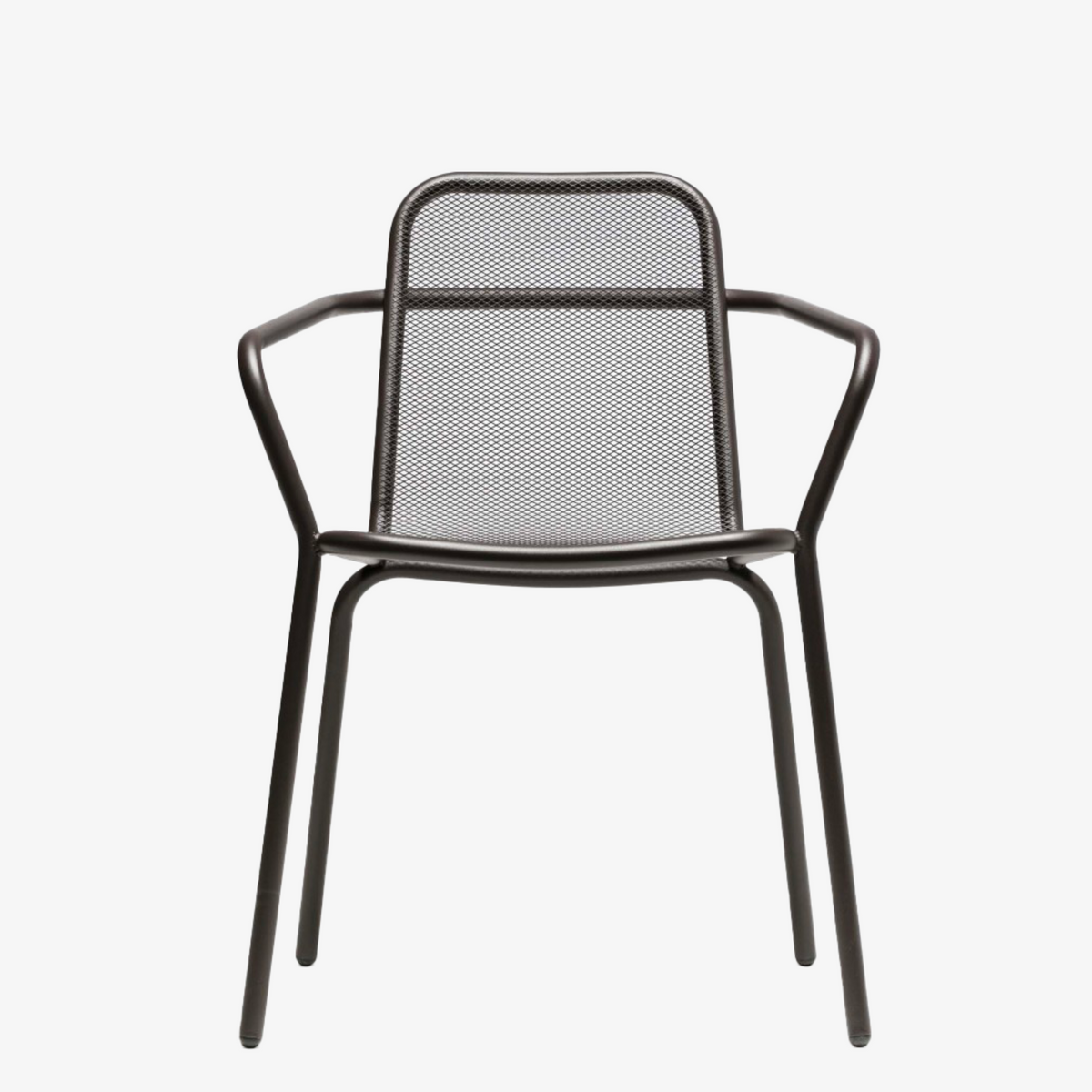 Fauteuil d'extérieur Starling Todus en acier inoxydable laqué anthracite, vue de face