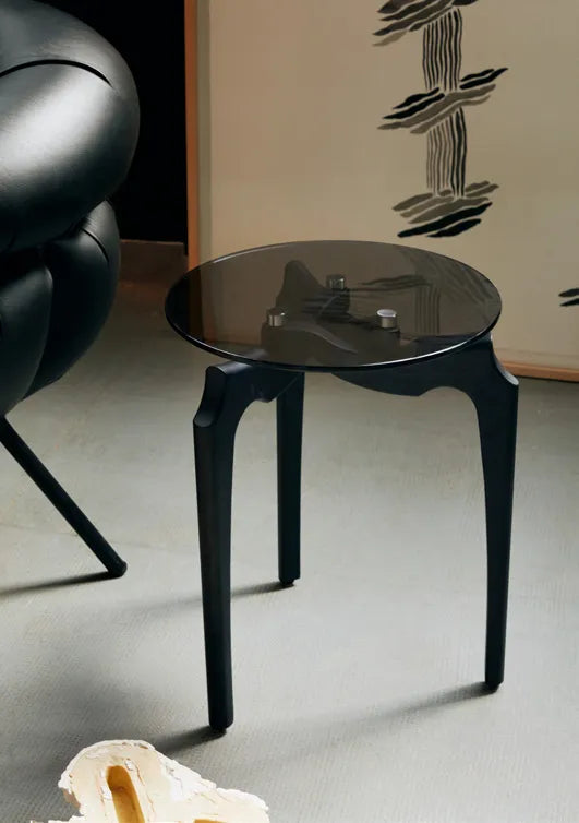 Carline table d'appoint, guéridon BD Barcelona noir bois verre 