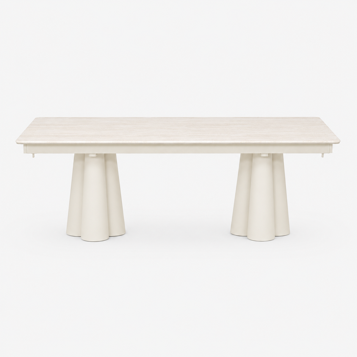 SOLENNA - Table repas outdoor Warm White / plateau céramique Travertin