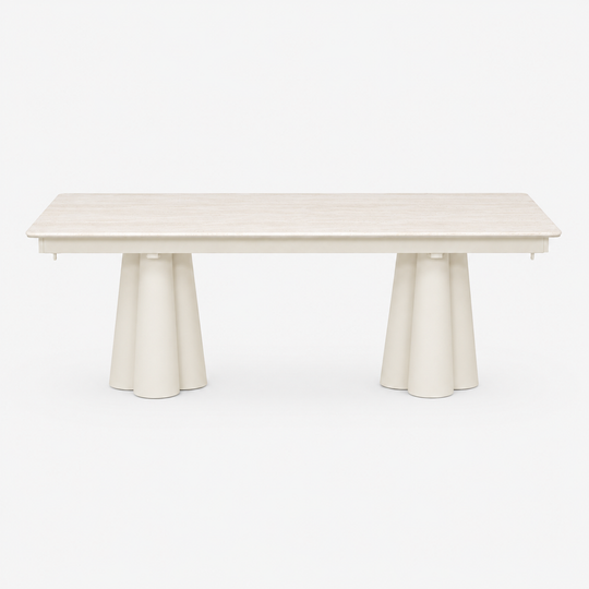 SOLENNA - Table repas outdoor Warm White / plateau céramique Travertin