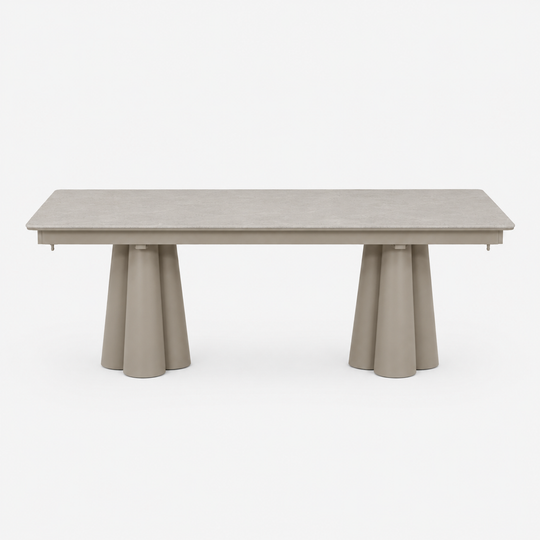 SOLENNA - Table repas outdoor Taupe / plateau céramique Ciment