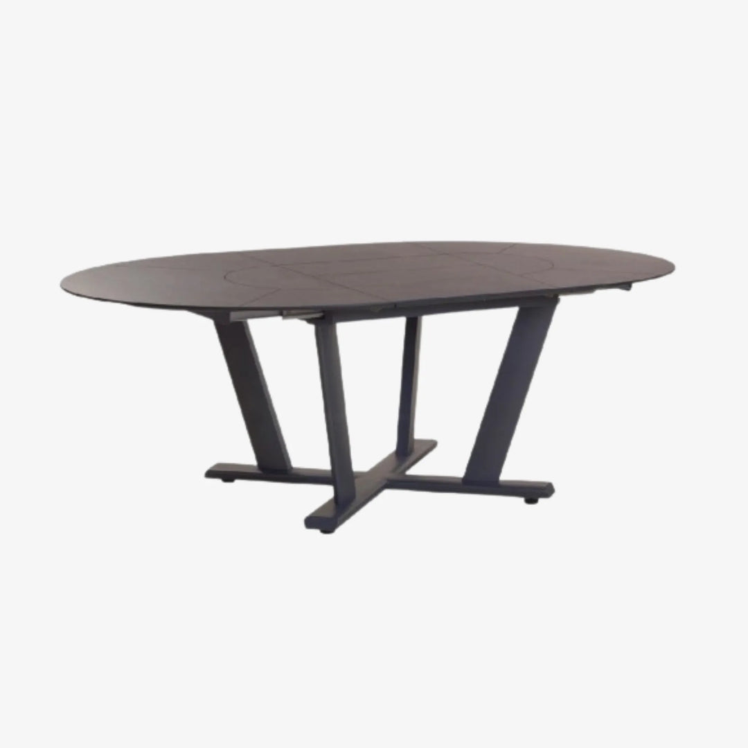 HEGOA - Table de repas extensible ronde 146/206 gris espace /HPL ardoise