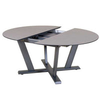 Hegoa - Table de repas extensible ronde 146/206 gris espace /HPL ardoise
