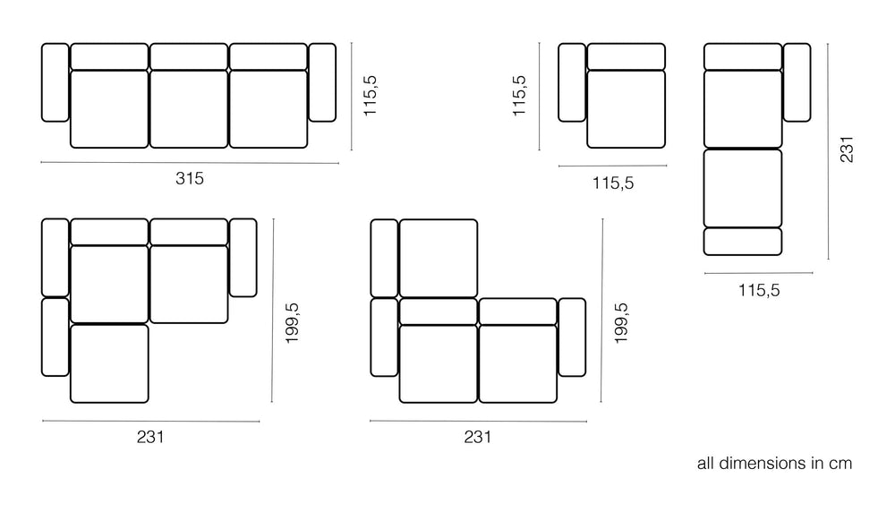 Canapé modulable Small velours côtelé - 3 places